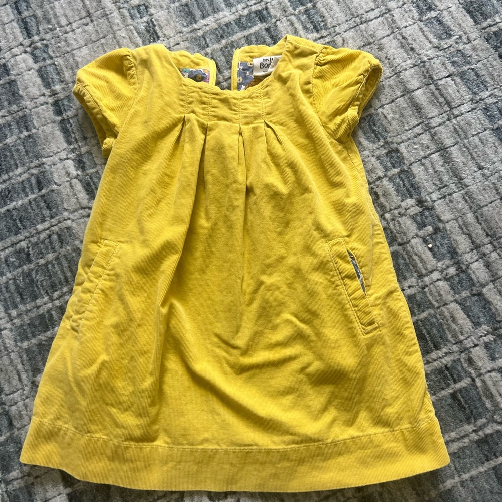 Mini Boden Toddler Girls Yellow Corduroy Dress- 1 1/2-2 years old